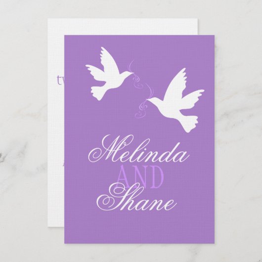Invitation Deux inséparables blancs violet mariage formel RSV (Devant / Derrière)