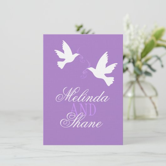 Invitation Deux inséparables blancs violet mariage formel RSV (Debout devant)