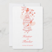 Invitation Deux inséparables  volière corail mariage (Devant)