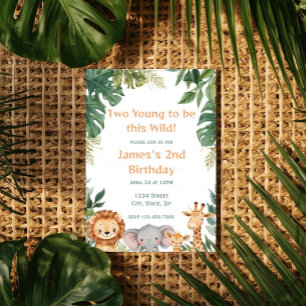 Invitation Deux Jeunes Animaux de la Jungle de Safari 2ème An