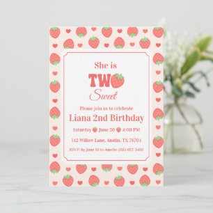 Invitation Deux jolies filles aux fraises pour la 2e fête d'a