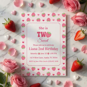 Invitation Deux jolies fraises roses pour les 2 ans d'une ado
