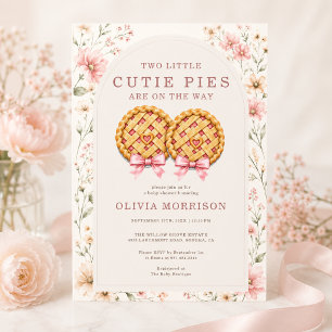 Invitation Deux jolis bébés jumeaux Fleurs Rose Ruban Baby Sh
