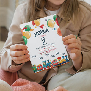 Invitation Deux Jouet Train deuxième parti Anniversaire de en