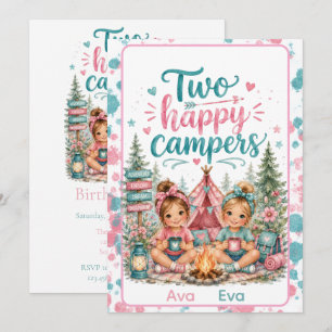 Invitation Deux joyeux campeurs Fête d'anniversaire de jumell