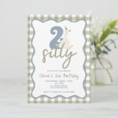 Invitation DEUX Joyeux Fou bleu et vert 2e Anniversaire (Debout devant)