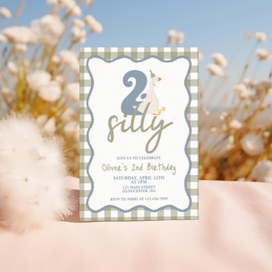 Invitation DEUX Joyeux Fou bleu et vert 2e Anniversaire
