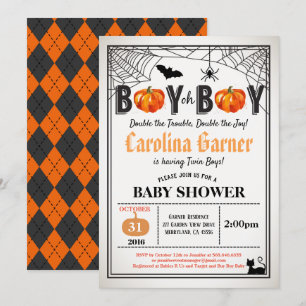 Invitation Deux jumeaux citrouilles d'Halloween douchette pou