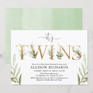 Invitation Deux jumeaux neutres de genre baby shower verdure