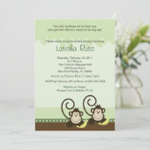 Invitation Deux jumeaux Silly Monkeys Boys Baby shower 5x7 (Debout devant)