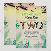 Invitation Deux Jungle 2e anniversaire de fête Safari ZOO Inv (Devant / Derrière)