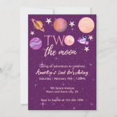 Invitation Deux La Fille de la Lune Planètes Rose Espace 2e A (Devant)