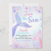 Invitation Deux La Fille de sirène de mer 2e fête d'anniversa (Devant)