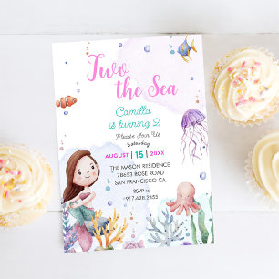 Invitation Deux La Fille de sirène de mer 2e fête d'anniversa