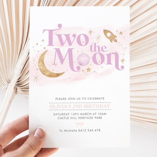 Invitation Deux La Lune 2e Anniversaire Fille Purple Or