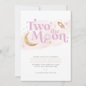 Invitation Deux La Lune 2e Anniversaire Fille Purple Or (Devant)