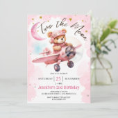 Invitation DEUX la lune | 2e anniversaire fille rose (Debout devant)