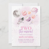 Invitation Deux La Lune 2e Anniversaire Girl Space Argent (Devant)