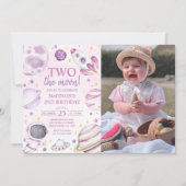 Invitation Deux La Lune 2e Anniversaire Girl Space Photo (Devant)
