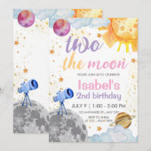 Invitation Deux la Lune 2e Anniversaire Thème de l'espace Ann (Devant / Derrière)