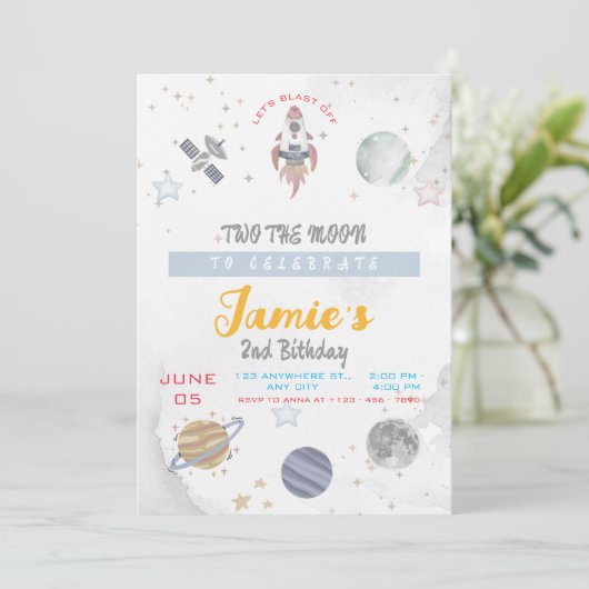 Invitation Deux La Lune 2e fête d'anniversaire (Debout devant)