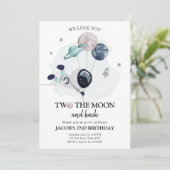 Invitation Deux La Lune Astronaut Space Boy 2e anniversaire (Debout devant)