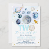 Invitation Deux La Lune Blue Gold Space Anniversaire (Devant)