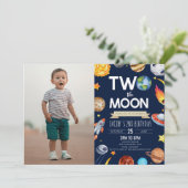 Invitation Deux La Lune Espace Bleu 2ème fête d'anniversaire (Debout devant)