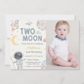 Invitation Deux La Lune Espace Bleu 2ème fête d'anniversaire (Devant)