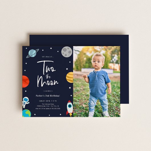 Invitation Deux La Lune Espace Thème Anniversaire Photo