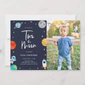 Invitation Deux La Lune Espace Thème Anniversaire Photo (Devant)