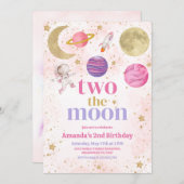 Invitation Deux la lune fille anniversaire (Devant / Derrière)