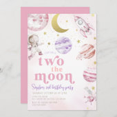 Invitation Deux la lune fille d'anniversaire fille d'argent (Devant / Derrière)