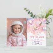 Invitation Deux la lune fille rose espace photo Anniversaire (Debout devant)