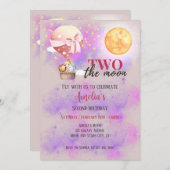 Invitation Deux La Lune Filles Animaux Balloon 2e Anniversair (Devant / Derrière)
