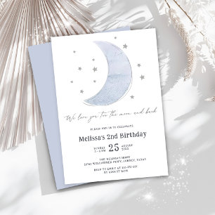Invitation Deux La Lune Genre Neutre 2e fête d'anniversaire