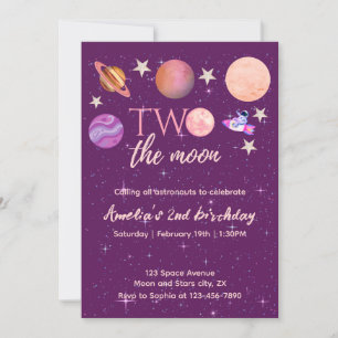 Invitation Deux La Lune Girl Space Pink Planets 2e Anniversai