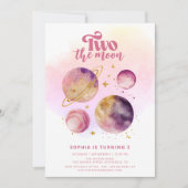 Invitation Deux la lune rose fille 2e anniversaire (Devant)