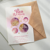 Invitation Deux la lune rose fille 2e anniversaire