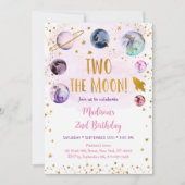Invitation Deux La Lune Rose Gold Girl Space Anniversaire (Devant)