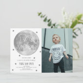 Invitation Deux la Lune White Lver Boy Photo 2e anniversaire (Debout devant)