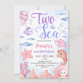 Invitation DEUX La Mer ! 2e anniversaire bébé fille mignonne  (Devant)