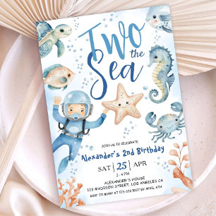 Invitation Deux La Mer ! 2ème anniversaire Boy Cute Blue Ocea