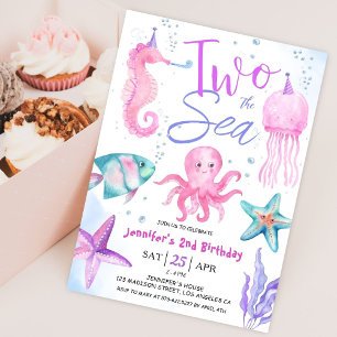 Invitation Deux La Mer 2ème Fille d'anniversaire Rose Océan