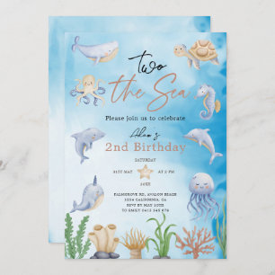 Invitation Deux la mer, aquarelle sous la mer 2e anniversaire