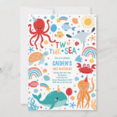 Invitation Deux La Mer Cute Sea Créatures 2e fête d'anniversa (Devant)