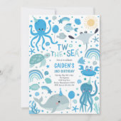 Invitation Deux La Mer Cute Sea Créatures 2e fête d'anniversa (Devant)