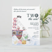 Invitation Deux La Mer Pirate Navire Mermaid 2e fête d'annive (Debout devant)