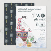 Invitation Deux La Mer Pirate Navire Mermaid 2e fête d'annive (Devant / Derrière)