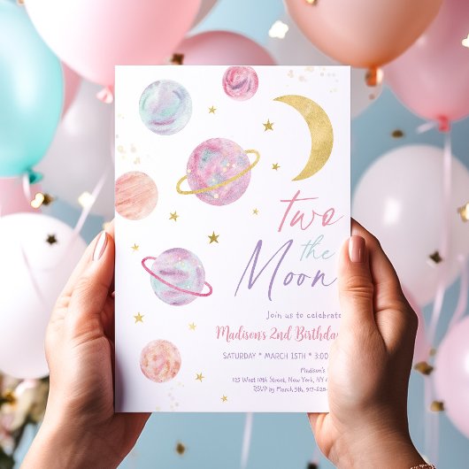Invitation Deux La Moon Pastel Or rose Anniversaire